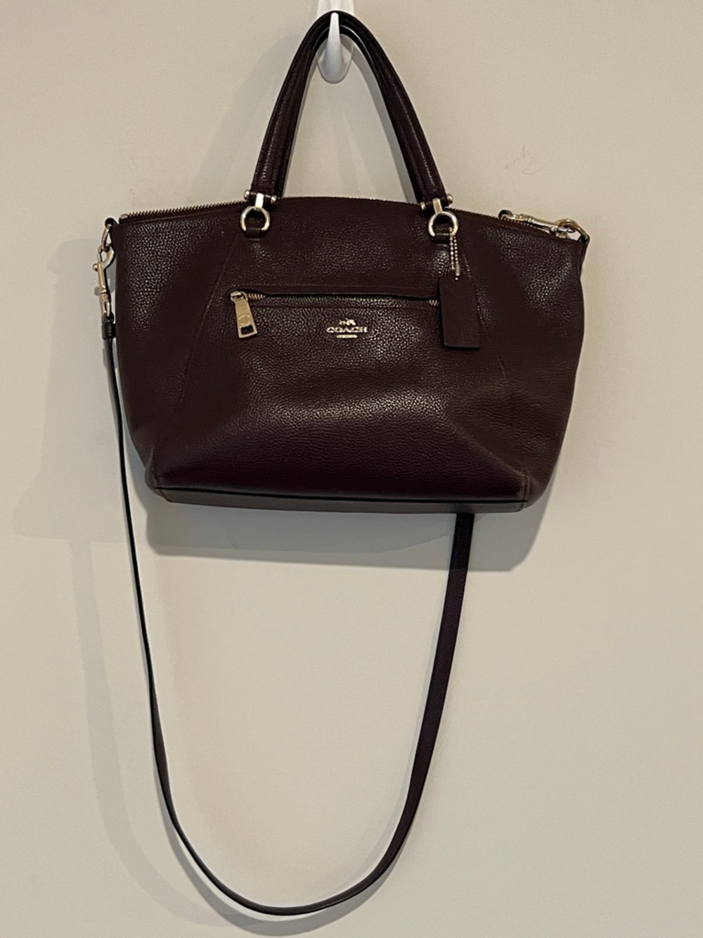 Coach Pebbled Leather Satchel in Deep Plum/Burgundy with Gold Hardware - Picture 2 of 16